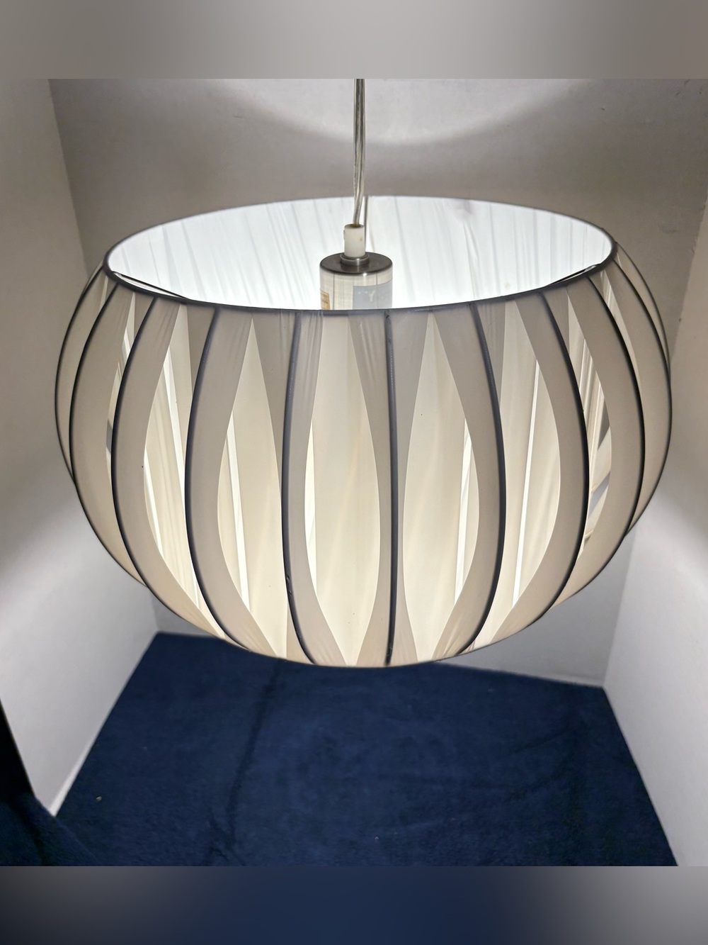 Pleated Onion Bubble Light Shade White Side Fabric 7.5X12 Hanging Plug-In Corded